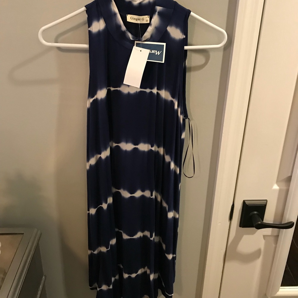 Blue tie dye mock neck dress